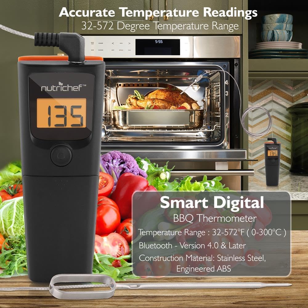 Bluetooth Grill BBQ Meat Thermometer Digital Wireless Grill Thermometer, Timer, Alarm, 150 ft Barbecue Cooking Kitchen Food Meat Thermometer for Smoker, Oven