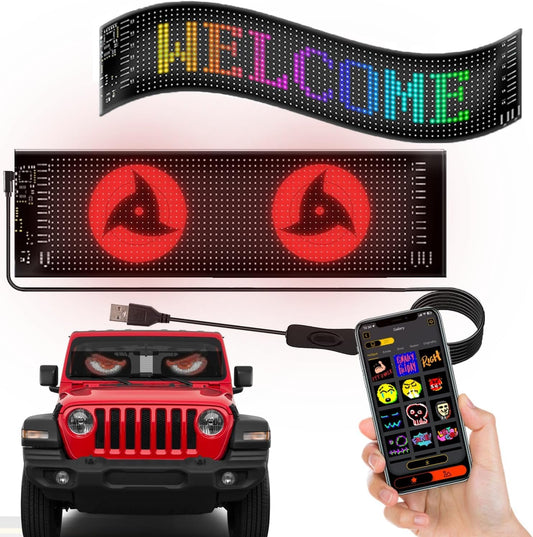 Programmable Devil Eyes Light for Cars, Flexible LED Display Screen for Car Windows, Animated Colorful Lamp Soft Screen for Windshield, DIY Dynamic LED Matrix Panel for Custom Text and Patterns