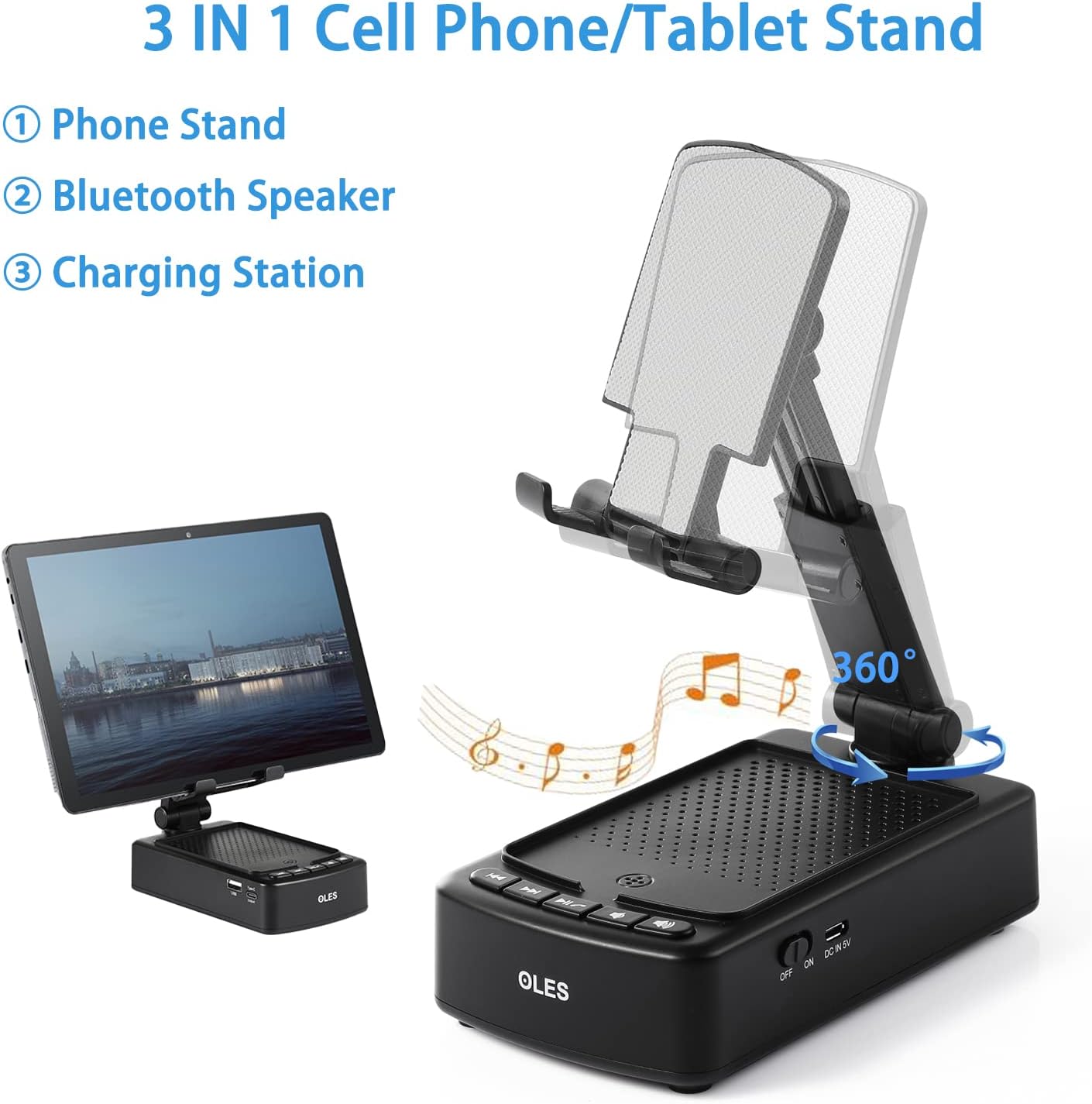 Mobile Phone Stand with Bluetooth for Him Dad Women Who Want Nothing, Adjustable Tablet Holder with Wireless Speaker, Tech Gadgets for Table Desk, Unique Ideal