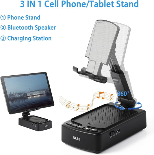 Mobile Phone Stand with Bluetooth for Him Dad Women Who Want Nothing, Adjustable Tablet Holder with Wireless Speaker, Tech Gadgets for Table Desk, Unique Ideal