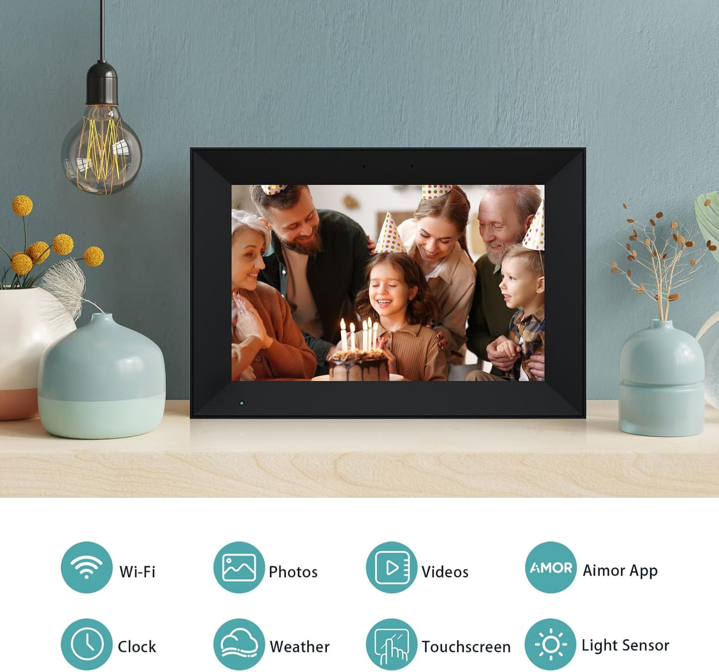 Digital Picture Frame 10.1 Inch IPS HD Touch Screen WiFi Smart Digital Photo Frame with 16GB Storage, Auto-Rotate, Easy Setup to Share Photos or Videos Remotely via AiMOR APP Black