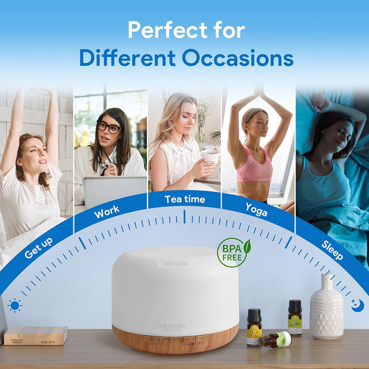 500ml Premium, Essential Oil Diffuser with Remote Control, 5 in 1 Ultrasonic Aromatherapy Fragrant Oil Humidifier Vaporizer, Timer and Auto-Off Switch Brown