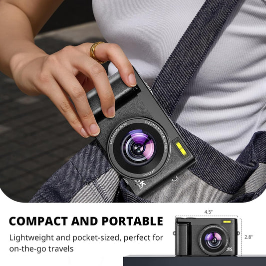 Digital Camera for Photography Autofocus, 2024 Latest 48MP Vlogging Camera for YouTube with SD Card, 2 Batteries, 3" 180°Flip Screen Compact Travel Camera for Teens with 16X Zoom, Anti-Shake,Black